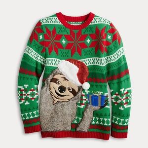 Boys Celebrate Together™ Long Sleeve Crewneck Holiday Sloth Pullover Sweater